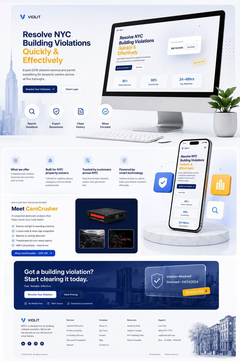 NYBVC — a NYC building-violation resolution website with DOB violation removal, permit expediting and a court-ready dashcam analysis tool